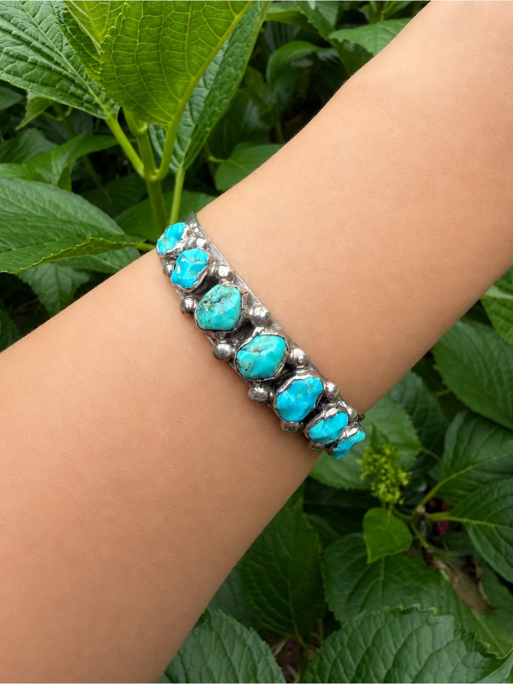 Turquoise Native American Silver Cuff Bracelet 7.25”